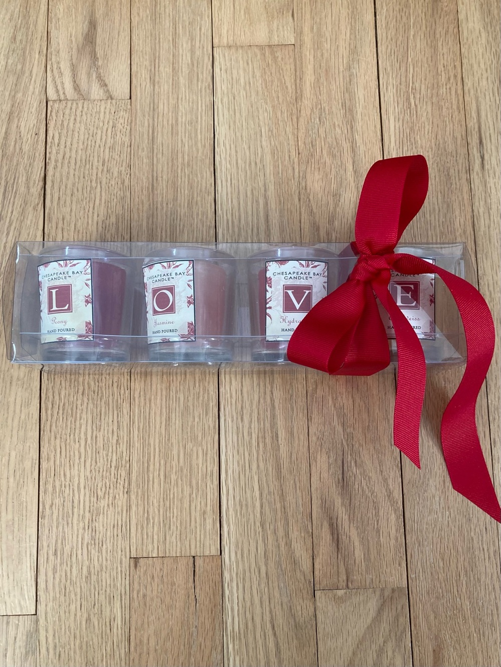 Scented Sealed LOVE Candles Boxed set: 4 candles in glass holders.